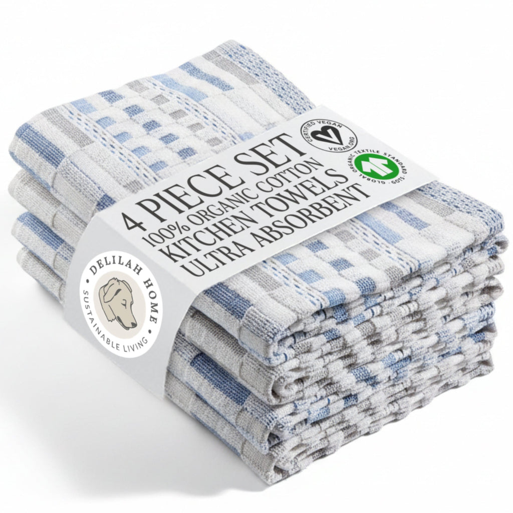 Delilah Home 100% Organic Cotton Kitchen Towels | 4-Piece Set