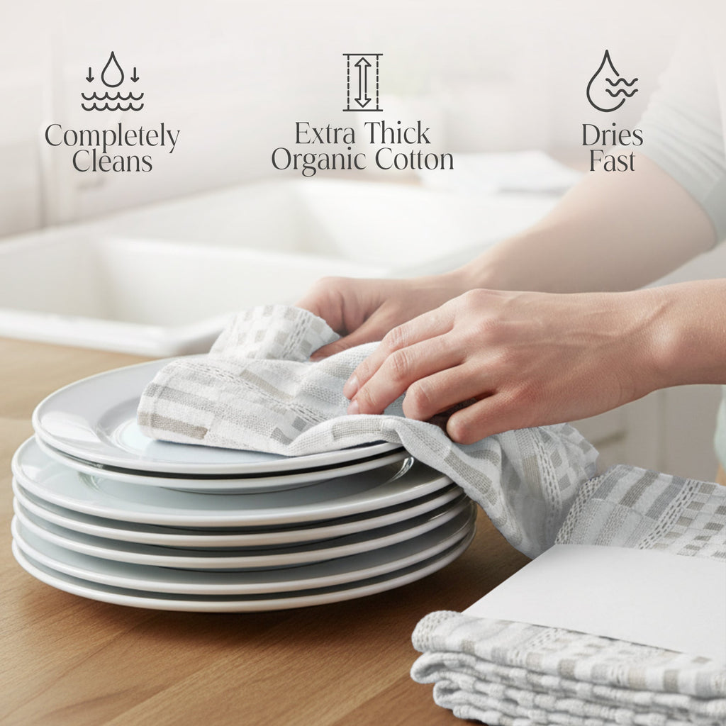 Delilah Home 100% Organic Cotton Kitchen Towels | 4-Piece Set