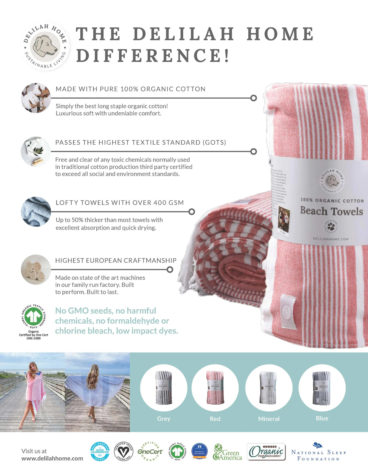 Delilah Home 100% Organic Cotton Sunset Beach Towels