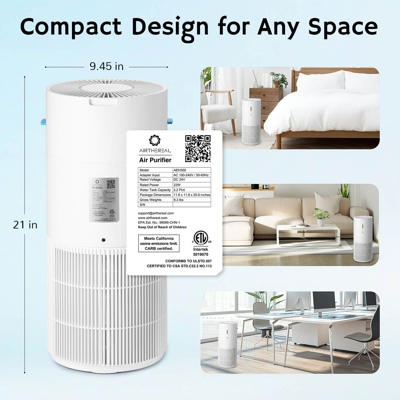 Ethereal Rain AEH300 Air Purifier + Humidifier Combo