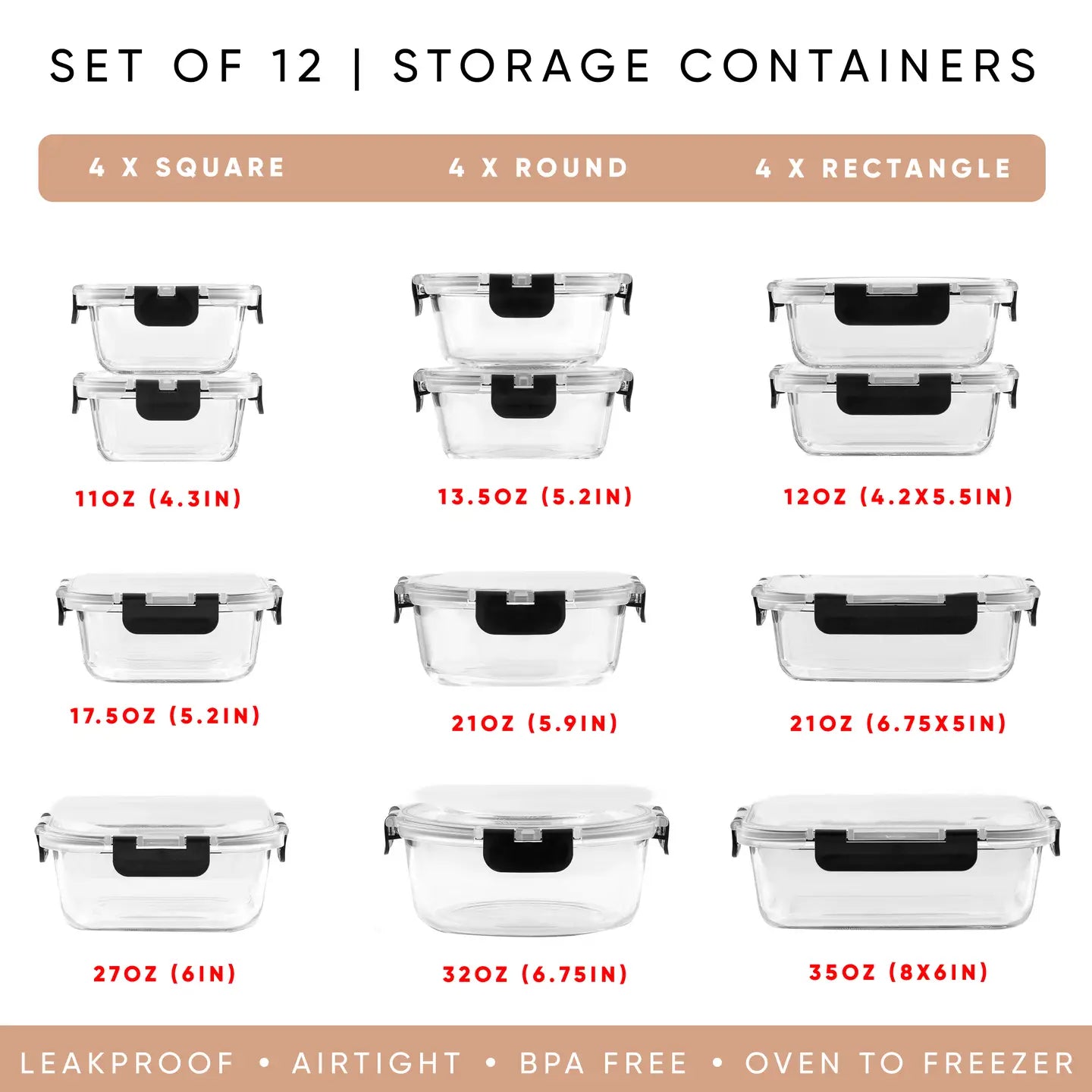 Glass Kitchen Storage Containers with Airtight Lids | 12-Piece Set
