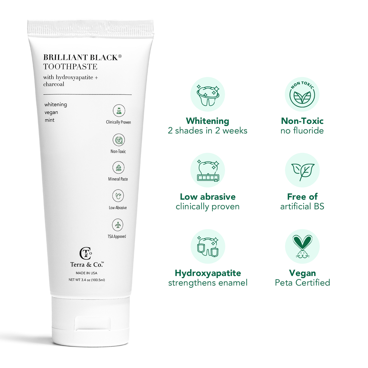 Terra & Co. Brilliant Black® Charcoal Oil Pulling + Hydroxyapatite Toothpaste Bundle