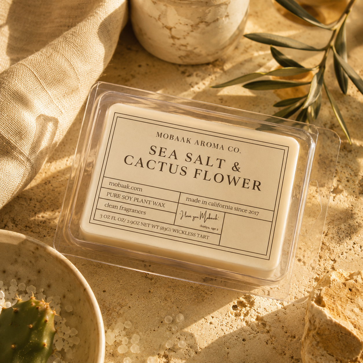 Sea Salt + Cactus Flower Wickless Tart