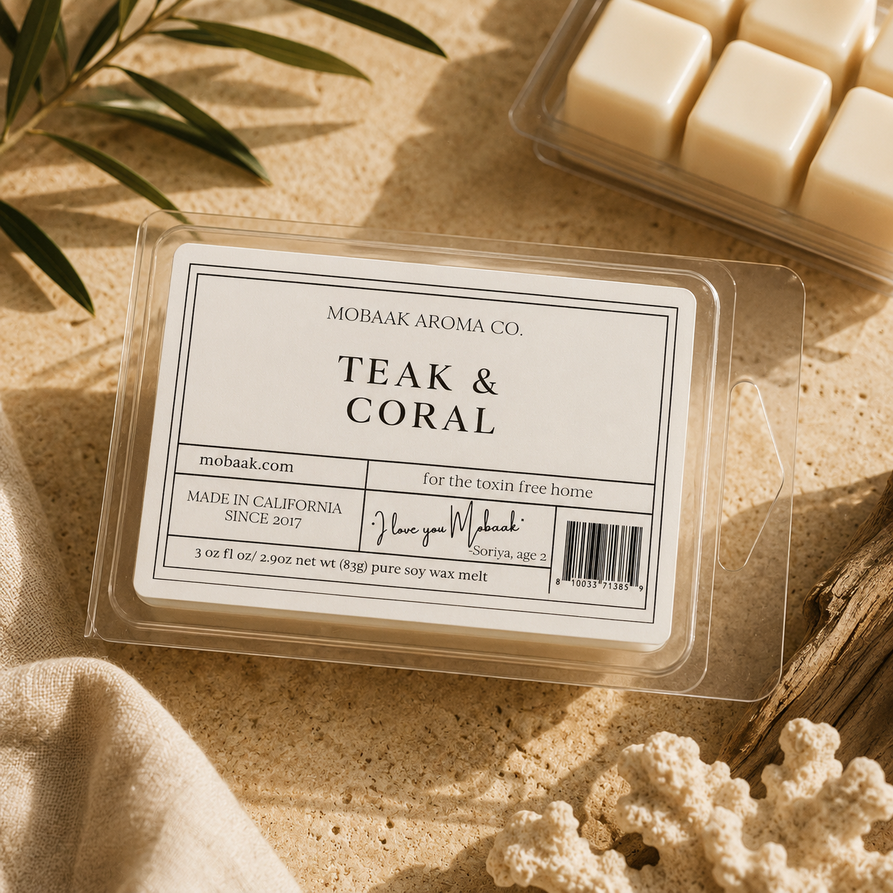 Teak + Coral Wickless Tart