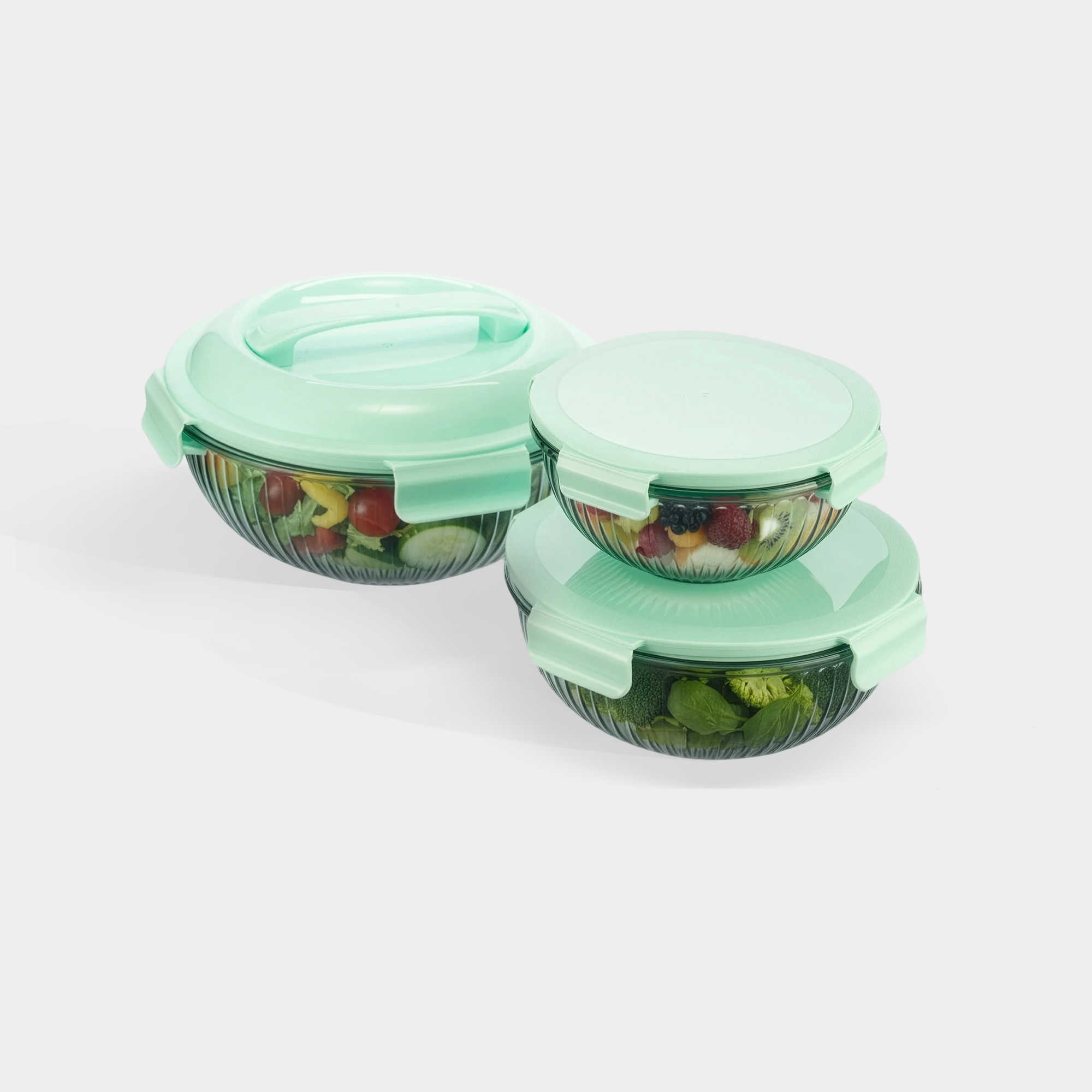 Borosilicate Glass Mixing Bowl Set | Diamond Blue (w/ Handle)