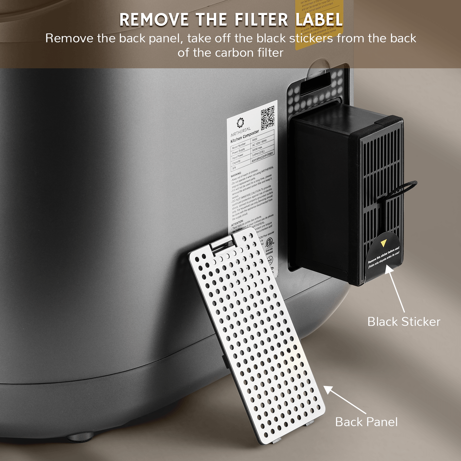 Airthereal R500 + V500 Composter Replacement Filter | Activated Carbon | Biodegradable | 2-Pack