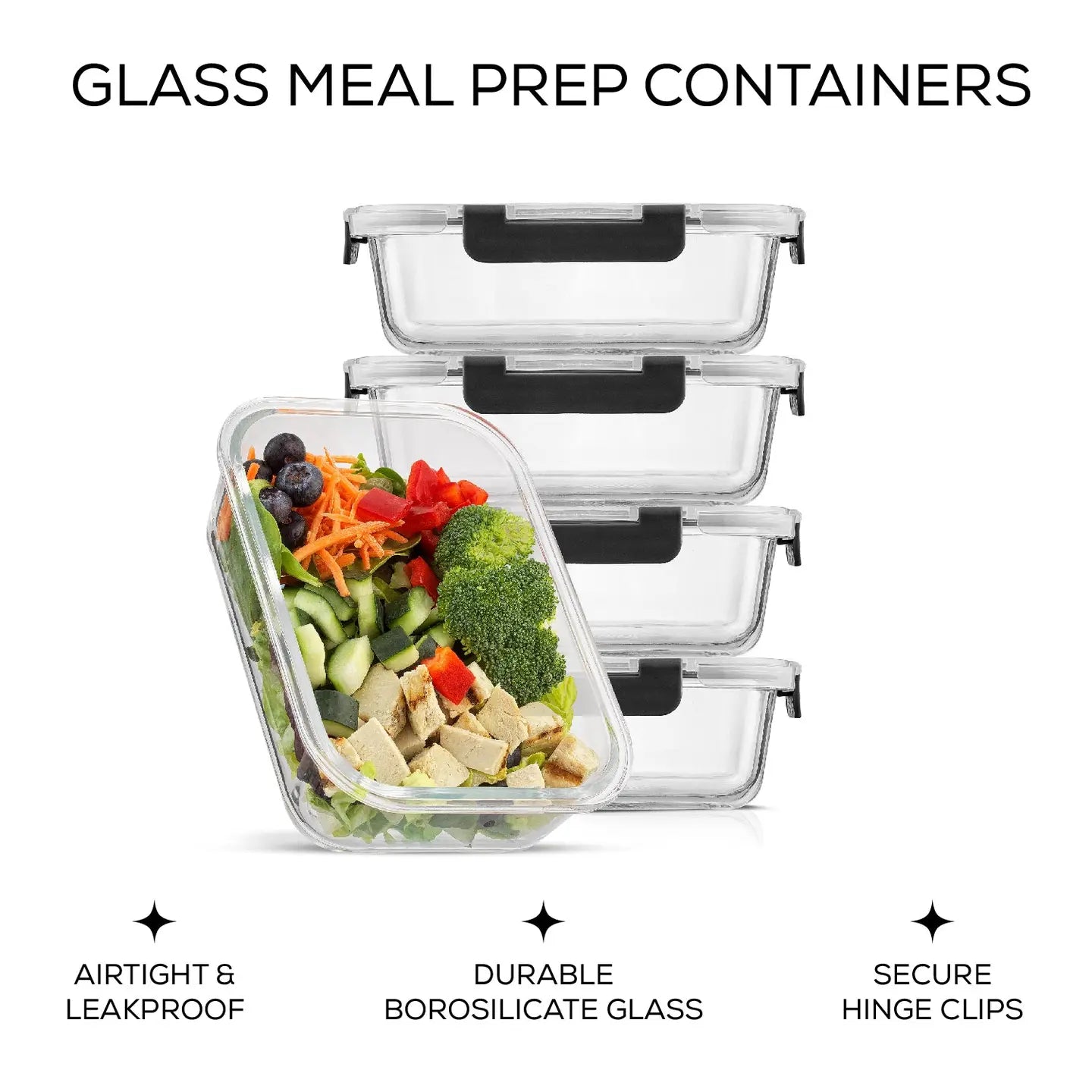 Glass Food Storage Containers with Airtight Lids | Set of 5