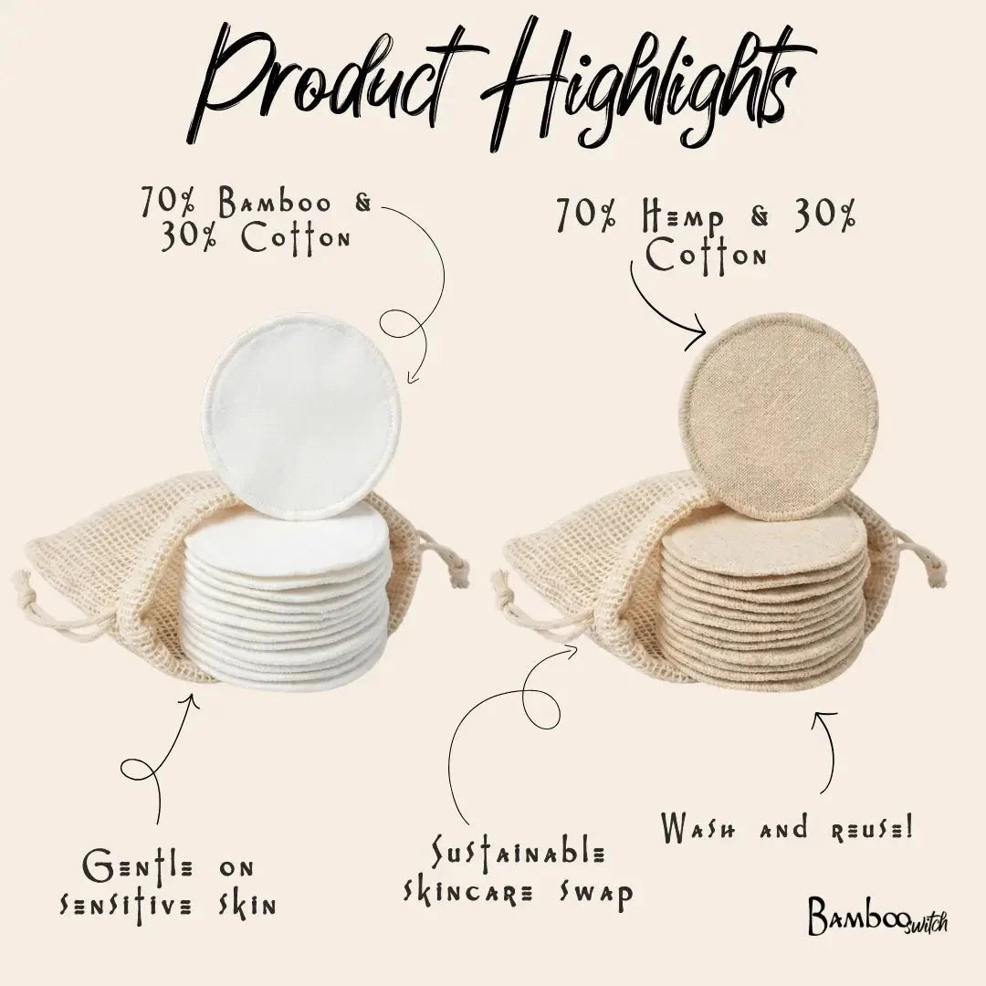 Reusable Bamboo Cotton Facial Rounds | 20ct | Plastic-Free